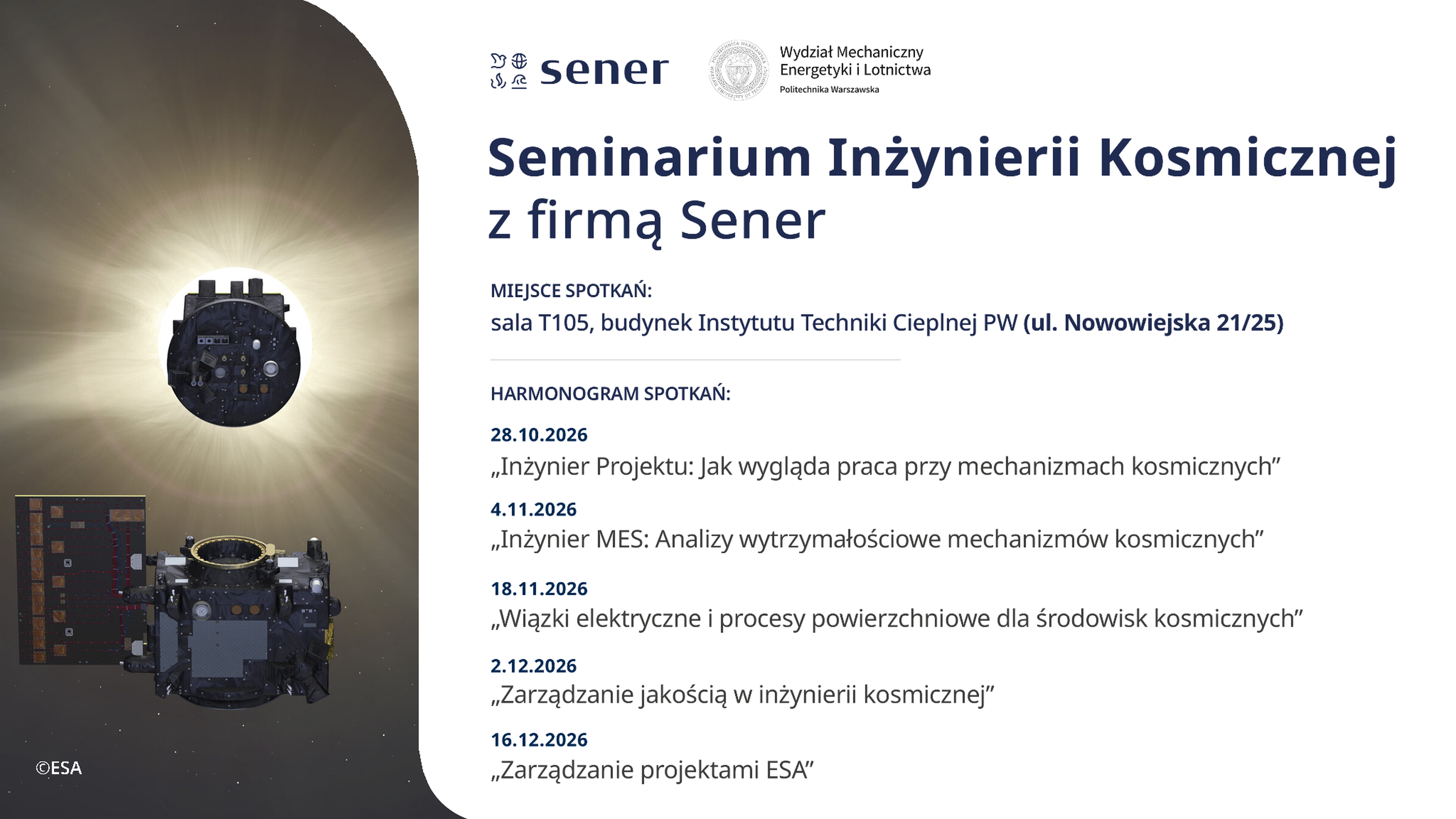 Cykl seminariów z zakresu inżynierii kosmicznej z firmą Sener