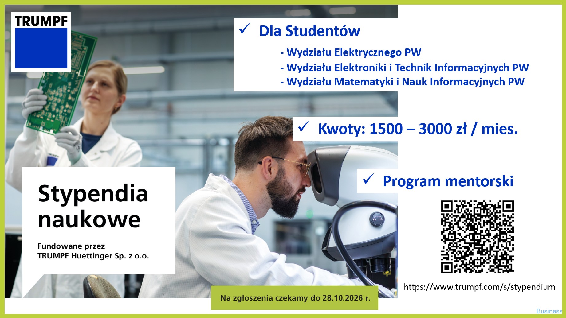 Stypendia naukowe TRUMPF Huettinger dla studentów PW